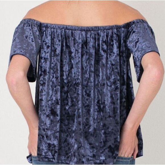 Sadie and Sage Velvet Off The Shoulder Top Blue Size M - Picture 3 of 11